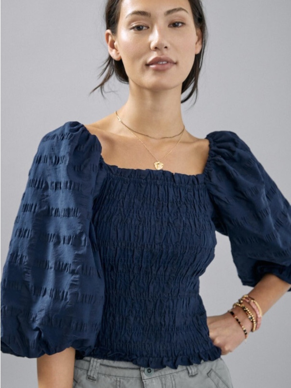 Anthropologie | Maeve Bree Milkmaid Smocked Puff Sleeve Cropped Blouse
